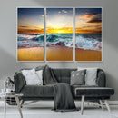 Golden Sunset Ocean Waves Wall Art Canvas Print – Multi