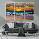 Ocean Sunrise Over Golden Beach Waves, Giclee Canvas Wall