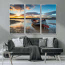Small Boat At The Beach Sunset Wall Art, Boat Sunset Wall