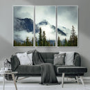 Mountain Mist Canvas Wall Art Print | 3-Panel Foggy Forest