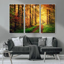 Sunlight Through Trees Wall Art Canvas Print - Autumn Forest