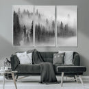 Foggy Misty Forest Canvas Wall Art – Black and White