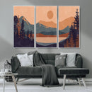 Modern Boho Sunset Canvas Print, Mountain Landscape Triptych