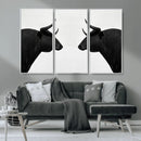 Spanish Bull Art - Framed Black and White Bull Canvas Print