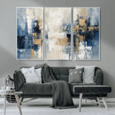 Modern Abstract Canvas Wall Art in Blue and Gold Tones |