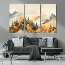 Abstract Watercolor Mountains and Trees Autumn Art,