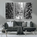 Winter Ski Lift Black and White Canvas Wall Art – Alpine