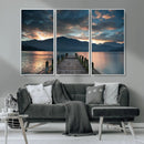 Mountain Lake Wood Pier Canvas Wall Art Nature Lake Print