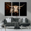 Texas Longhorn Wall Art | 3-Panel Large Texas Longhorn
