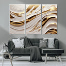 Gold and White Abstract Wave Canvas – Elegant Flowing Design