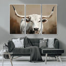 White Longhorn Bull Wall Art Canvas Print – Framed and Ready