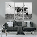 Texas Black White Highland Longhorn Cow Wall Art Canvas by MyGreatCanvas | Canvas Wall Art Prints | Photo Prints & Wall Decor