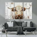 Rustic Longhorn Bull Wall Art Canvas Set – Western-Inspired