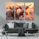 Highland Cows at Sunrise Wall Art Canvas Set – Serene and by MyGreatCanvas | Canvas Wall Art Prints | Photo Prints & Wall Decor