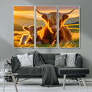 Scottish Cow and Baby Cow Canvas Wall Art Animal Print