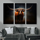 Abstract Texas Longhorn Wall Art Print | 3-Panel Large Texas