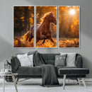 Running Horse Sunset Forest Wall Art Canvas Print