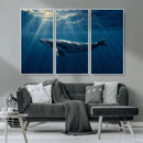 Whale under Ocean Wall Art Canvas Print