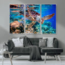 Underwater Coral Reef Sea Turtle Wall Art Canvas Print,