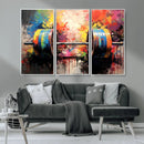 Weightlifting Barbell Art Triptych, Bold Abstract Fitness