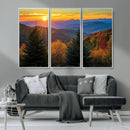 Golden Sunset Over Mountain Forest Canvas Wall Art Print -