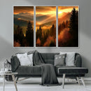 Golden Sunset Over Mountain Forest Canvas Wall Art Print -