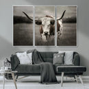 Texas Longhorn Cow Canvas Wall Art Print - Large Rustic