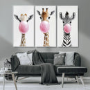 Bubblegum Animals Canvas Wall Art - Playful Giraffe and