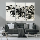 Abstract Horse Wall Art Canvas Print - Dynamic Black Ink
