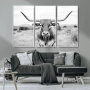 Highland Cow Wall Art Canvas Print – Black and White Western