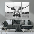 Highland Cow Wall Art Canvas Print – Black and White Western