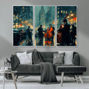 Urban Night Jazz Wall Art Canvas Print – Moody Rain-Soaked
