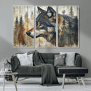 Rustic Wolf Wall Art Canvas Print – Vintage Woodland