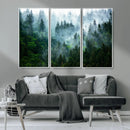 Misty Forest Wall Art Canvas Print – Framed Foggy Mountain