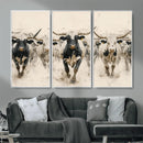 Texas Longhorn Wall Art – Framed Cattle Walking Canvas by MyGreatCanvas | Canvas Wall Art Prints | Photo Prints & Wall Decor