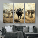 Texas Longhorn Wall Art – Framed Charging Cattle Canvas by MyGreatCanvas | Canvas Wall Art Prints | Photo Prints & Wall Decor