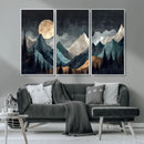Moonlit Mountain Wall Art Canvas Print – Silhouetted Pines