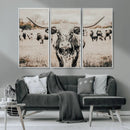 Texas Longhorn Wall Art Canvas Print – Framed Speckled Bull