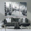 Snowy Pines Wall Art Canvas Print – Framed Ski Lift Winter