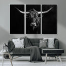 Texas Longhorn Wall Art Canvas Print – Framed Monochrome