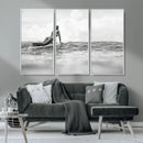 Black and White Surfing Wall Art Canvas Print – Framed Ocean by MyGreatCanvas | Canvas Wall Art Prints | Photo Prints & Wall Decor