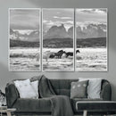 Wild Horses Wall Art – Framed Black White Mountain Canvas by MyGreatCanvas | Canvas Wall Art Prints | Photo Prints & Wall Decor