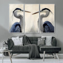 Blue Heron Pair Wall Art Canvas Print – Framed Coastal Bird