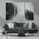Ski Lift Wall Art Canvas Print – Snowy Pines Misty Landscape