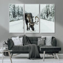 Moose Snow Wall Art Canvas Print – Framed Winter Wildlife