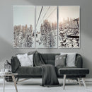 Frosty Pines Wall Art Canvas Print – Framed Cozy Cabin Ski