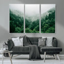 Misty Green Forest Canvas Print – Framed Serene Foggy Pine