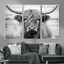Black White Highland Cow Wall Art Canvas Print