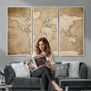 Colorful Watercolor World Map Canvas Wall Art – Framed
