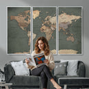 Rustic Black and Wood World Map Canvas Wall Art – Framed